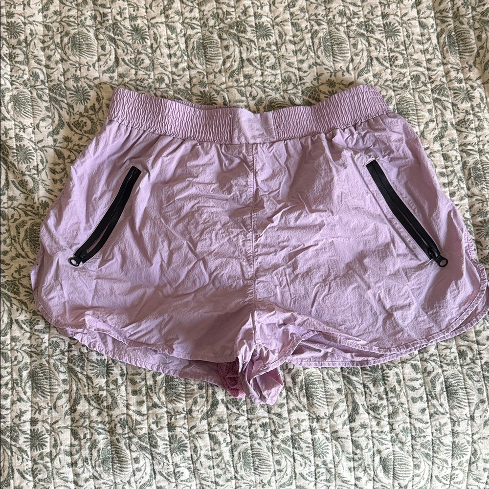 Zara Lavender Athletic Shorts with Black Zip Pockets